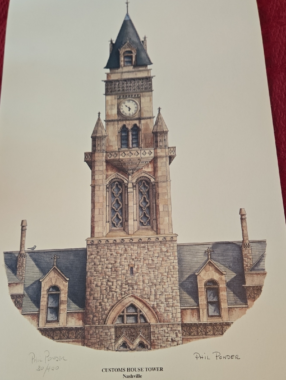 Vintage Phil Ponder, Signed An Numbered Customs House Tower Nashville Print